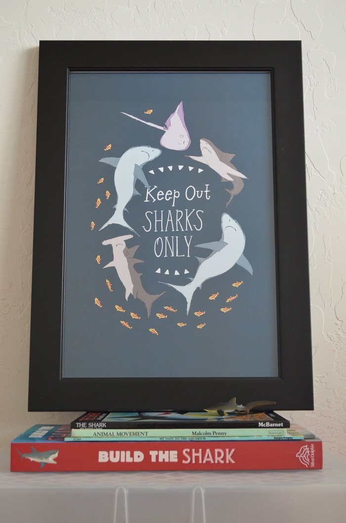 Keep Out Sharks Only 12x18 Art Poster