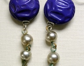 artsy dangle earrings GRAPES vintage purple lucite beads & pearls sterling silver earwires drops