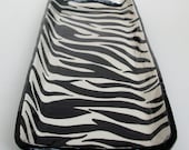 Handmade Ceramic Serving Dish  Black and White Zebra Stripe Design
