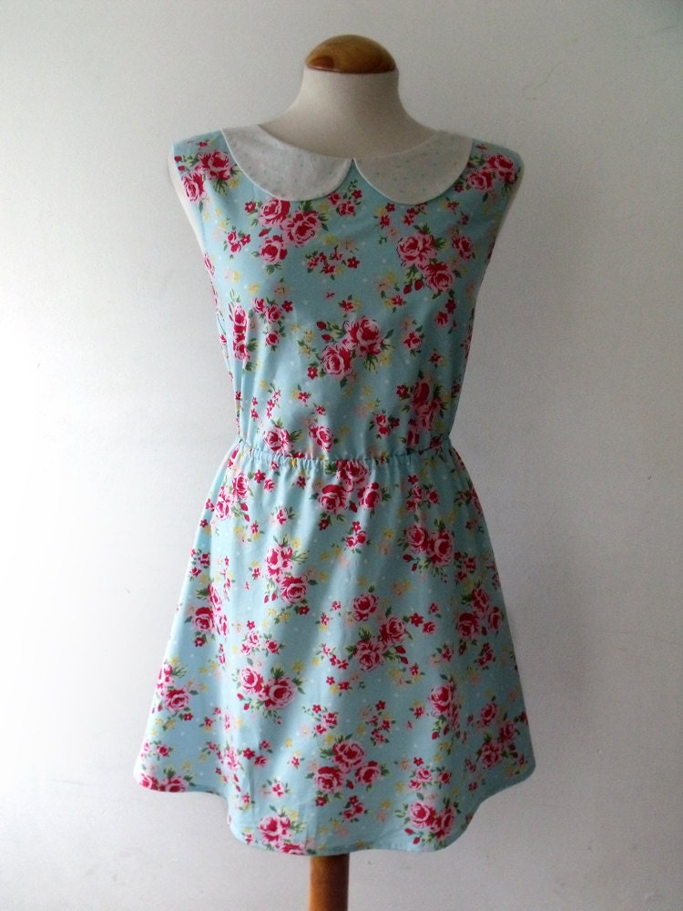 Blue floral dress peter pan collar dress summer dress