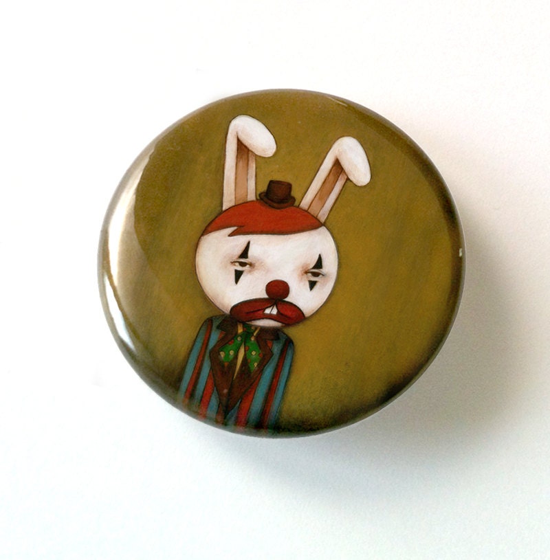 Funny Bunny, pinback button of an original illustration by Anna Tillett Designs