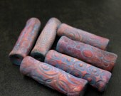 Set of 2 pink and turquoise hollow polymer tube beads  with different patterns available