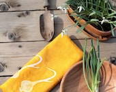 gift for the gardener yellow onions linen tea towel. made to order