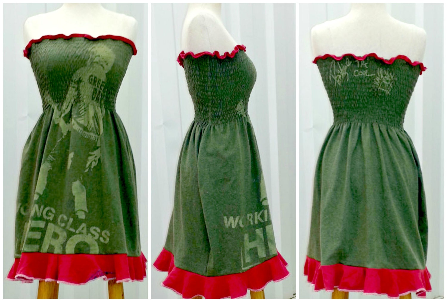 Womens Green Day Party Tube dress Thrift Store Upcycle size S/M/L/XL