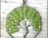 August Tree - Peridot Gemstone Tree of Life Pendant in Sterling Silver Wire Wrapped Woodland August Birthstone