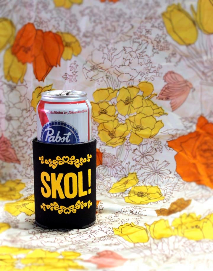 SKOL screen-printed beer koozie-black