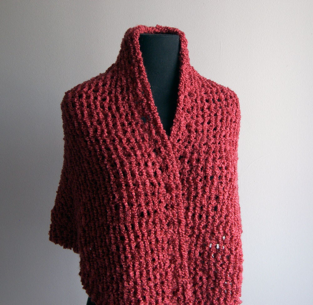 Hand Knit Prayer Meditation Comfort Shoulder Shawl Scarf Cowl, Wrap Bed Jacket, Terra Cotta, Acrylic, Vegan, Ready to Ship FREE SHIPPING