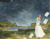 lucy counts the stars - giclee print  of original oil painting