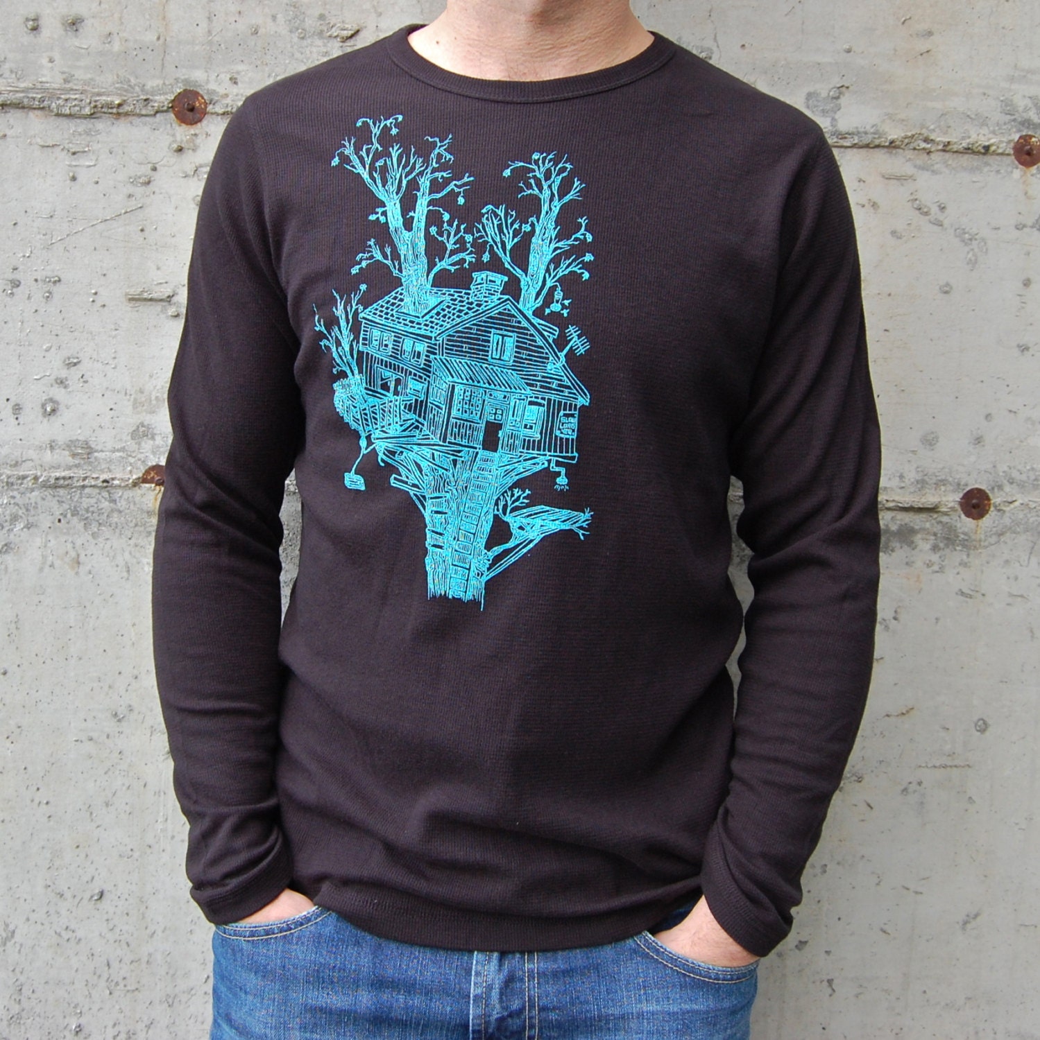 Treehouse on Black long sleeve thermal