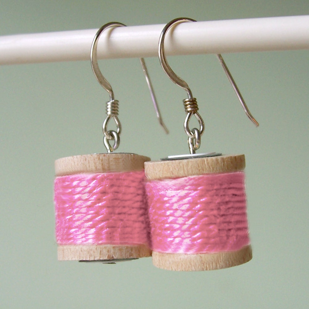 Earrings - Spools of Thread in Light Pink