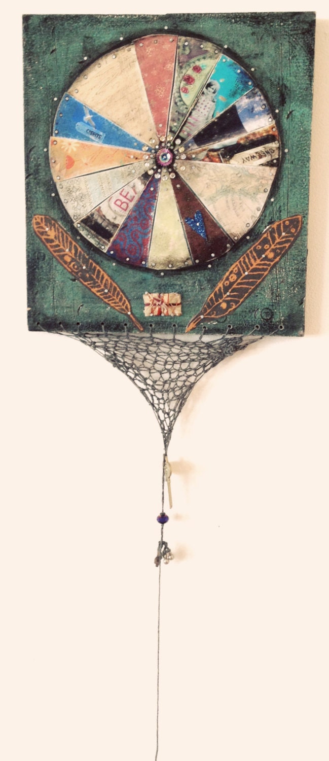 Soul Compass Mandala, Mixed Media Collage Painting on Reclaimed Wood