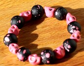 Pink & Black Sugar Skull Splattered Bracelet - Great For Stacking