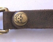 Darkwear Clothing Distressed Brown Leather Key Fob/Steampunk Belt Clip Tankard Strap w Antique Brass Keyring