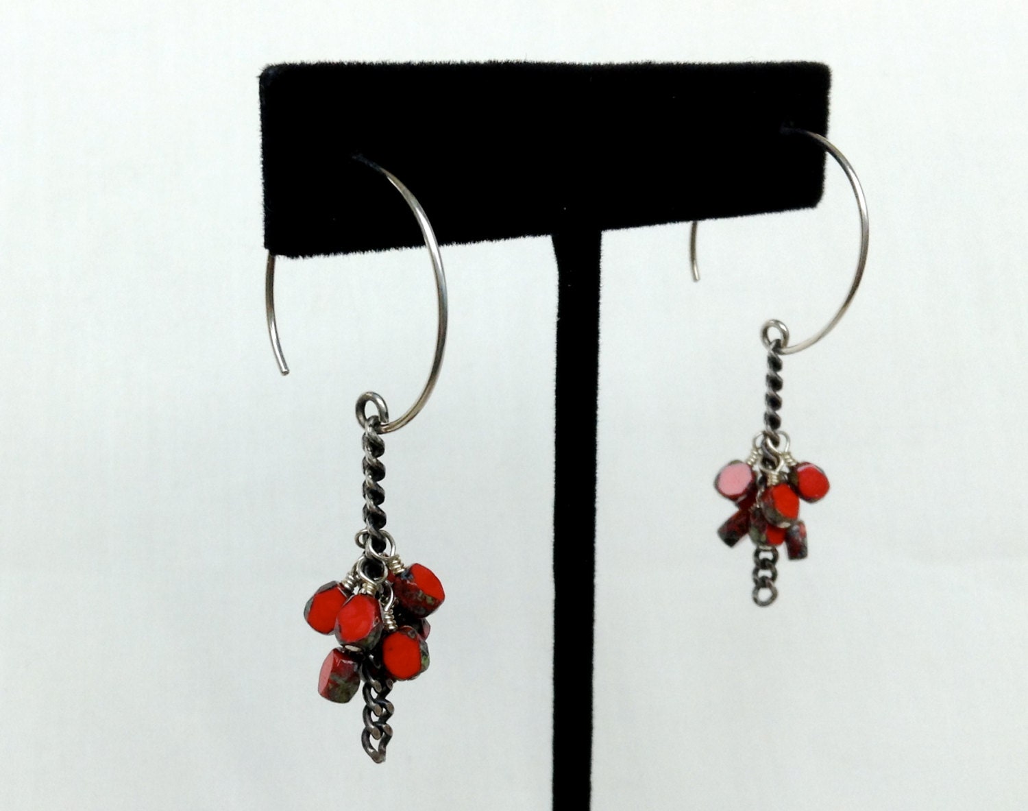 Circular Hook Silver & Red Earrings