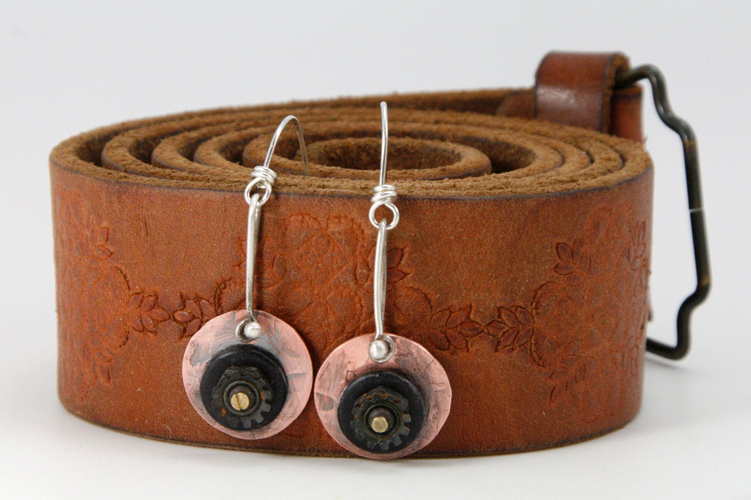 Industrial Style Copper and Black Dangle Earrings