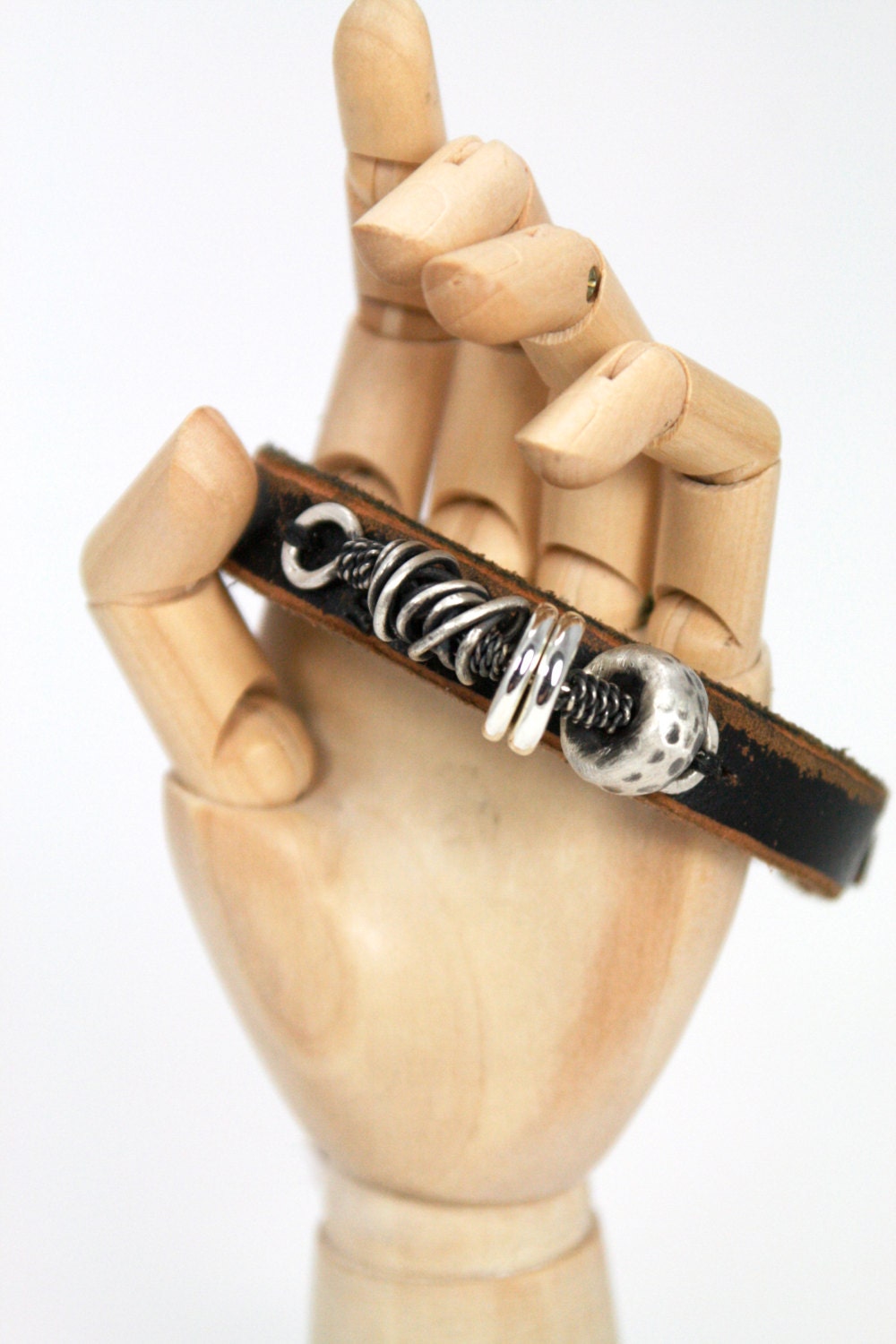 Western Style Leather and Sterling Silver Bracelet