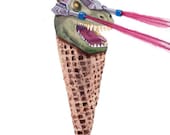 Laser Dino Cat Cone 8 x 10" print by Ray Young Chu