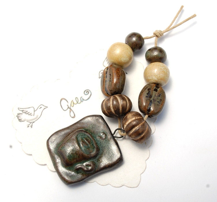 RESERVED for the lovely juliethelen / Stir Crazy / Latte Tone Ceramic Coffee Cup and Bead Set