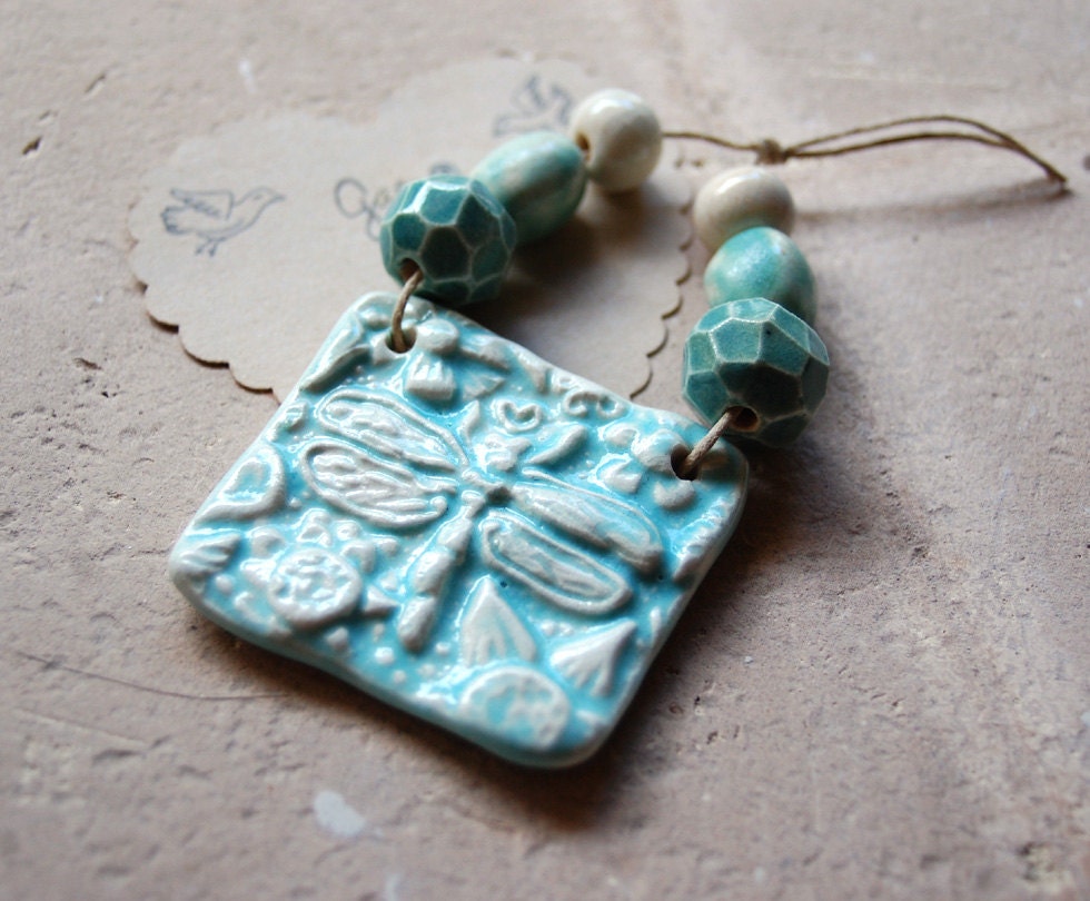 RESERVED for the lovely barbarakrajnikolsson / Sky Dreams / Ceramic Dragonfly Pendant and Bead Set