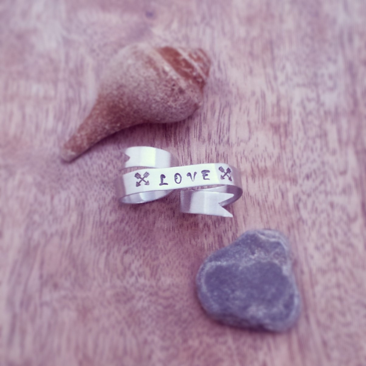 Love Banner Ring. Silver Two Finger Ring. Edgy. Bohemian. Tribal. Rebellious.
