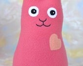 Handmade Rabbit, Stuffed Animal Plush Doll Art Toy, Hug Me Bunny, Personalized Hang Tag, Coral Pink, Soft Coral Fleece, 9 inch, Ready-made