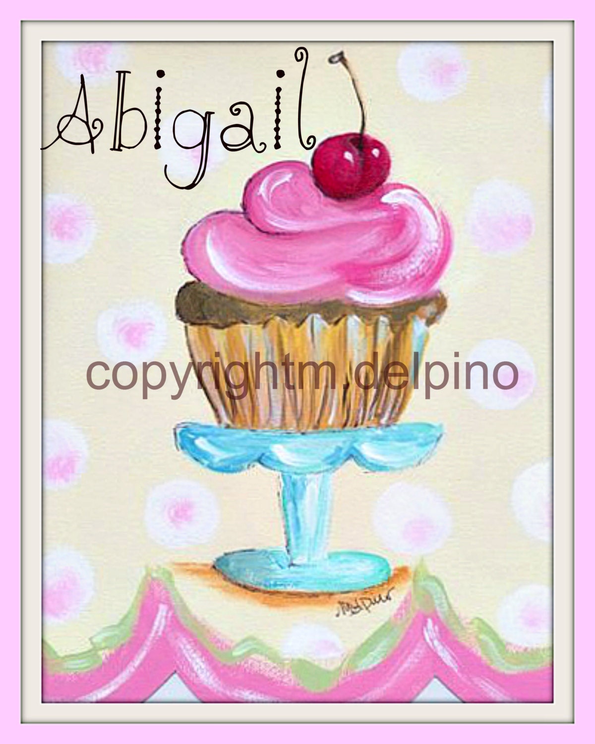 PERSONALIZED cupcake print pink blue brown cupcake nursery art little girl bedroom kitchen