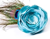 Dusty Blue Flower with Peacock Feather Hair Pin Fascinator