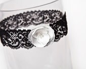 Black Lace Garter -  Bridal Garter with Blossom