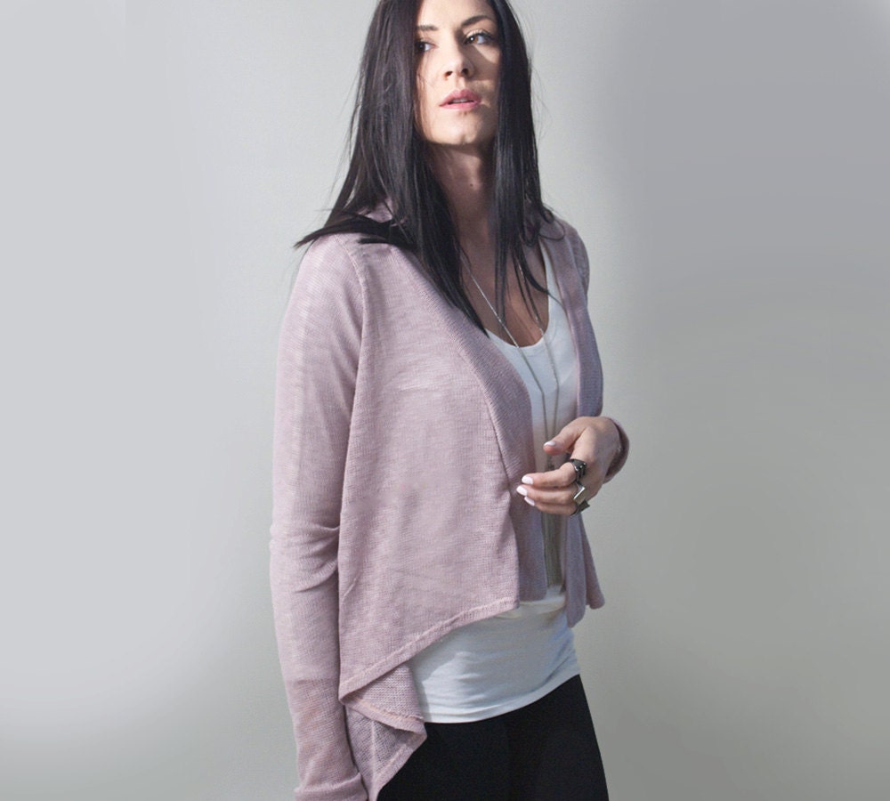 Women's Shirt, Mauve Knit Cardigan Sweater, XS S M L XL, Asymmetric Yoga Top