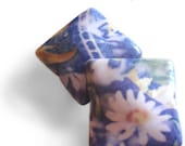 Daisy Pillow Beads, Set, Polymer Clay, Flower Floral Print, Silk Transfer Dyed