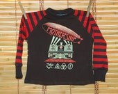 Mother Ship Recycled Tshirt - handmade, raglan, red, black, boy, girl, repurposed, stripe, Led Zeppelin