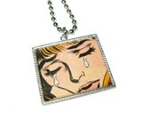 Sad Girl Sadness Comic Book Jewelry Pop Culture Comic Art Pendant Necklace