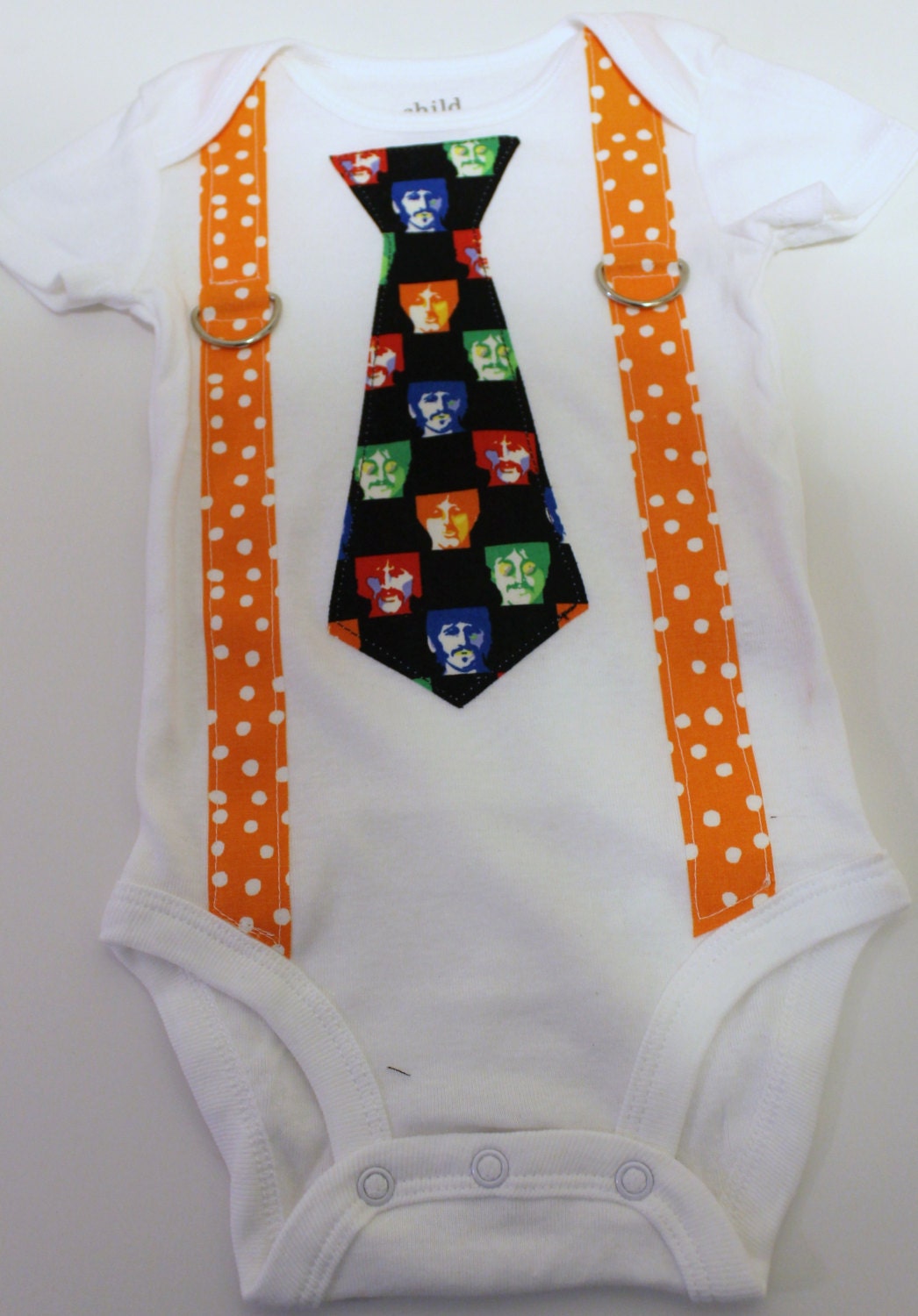 The Beatles necktie and suspenders bodysuit 3-6 months