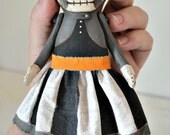 Tiny Raggedy Skeleton Day of the Dead Rag Doll Original Folk Art Skull One of a Kind OOAK
