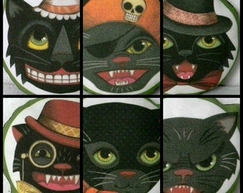 Black Cat Ornament-  Original Folk Art Printed and Stuffed Fabric Decoration