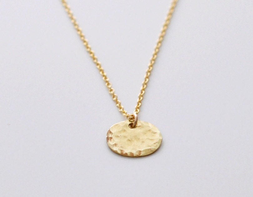 Oda - sideways oval brass charm necklace hammered or brushed - simple gold jewelry