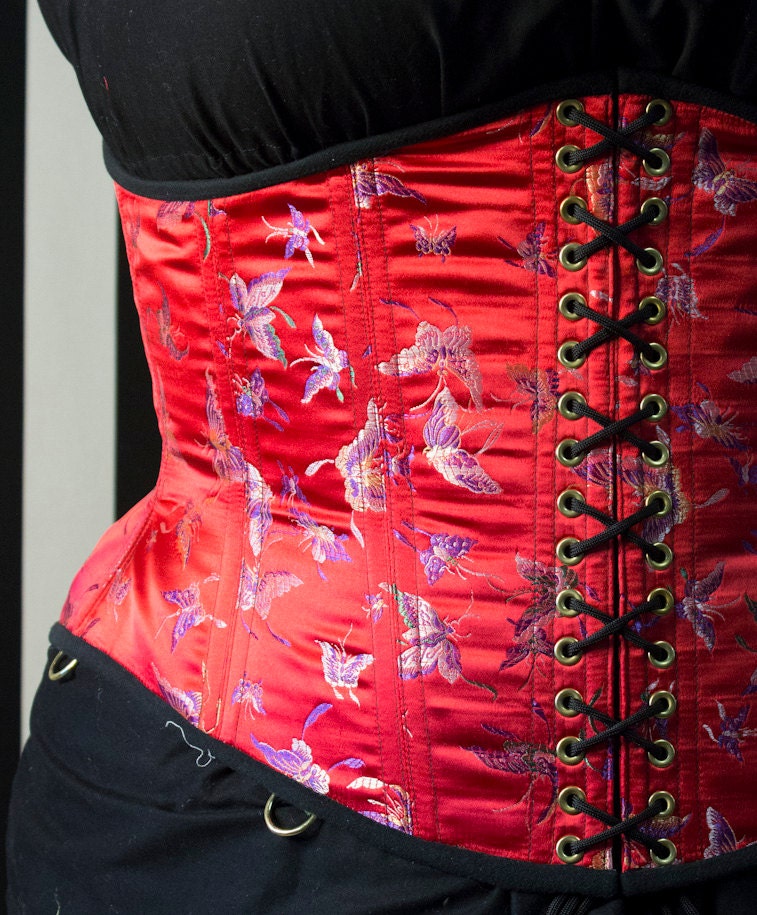 Corset Underbust Steampunk Neo-Victorian Cincher 38 Lola Red Butterflies