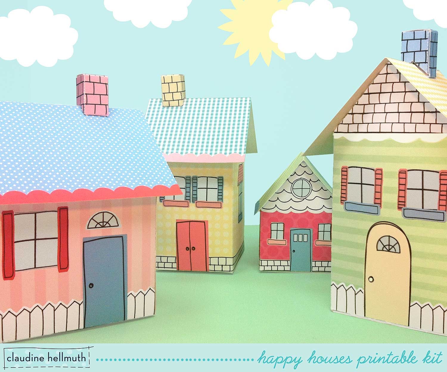 happy houses -  gift boxes, party favor boxes, centerpiece decoration printable PDF kit - INSTANT download