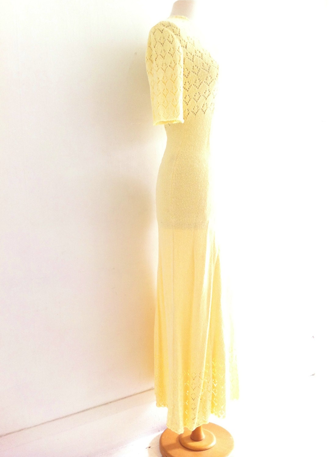 vintage 70s yellow knit maxi dress