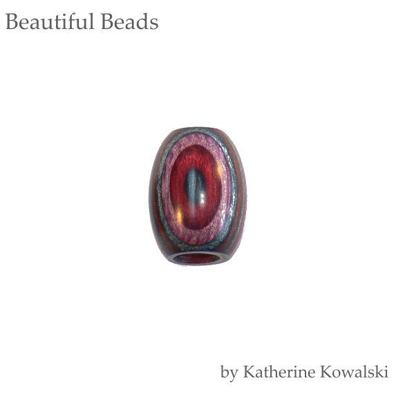 Dreadlock Bead or Wooden Focal Bead -Modern Retro- Dyed Hardwood (DAYSTAR) Katherine Kowalski woodturning, purple, red, blue, orange
