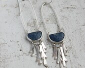 Fossilized Coral and Sterling Silver Lichen Fringe Earrings