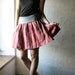Striped Linen wrap skirt - Red gathered mini skirt with grey waistband - womens flouncy short skirt