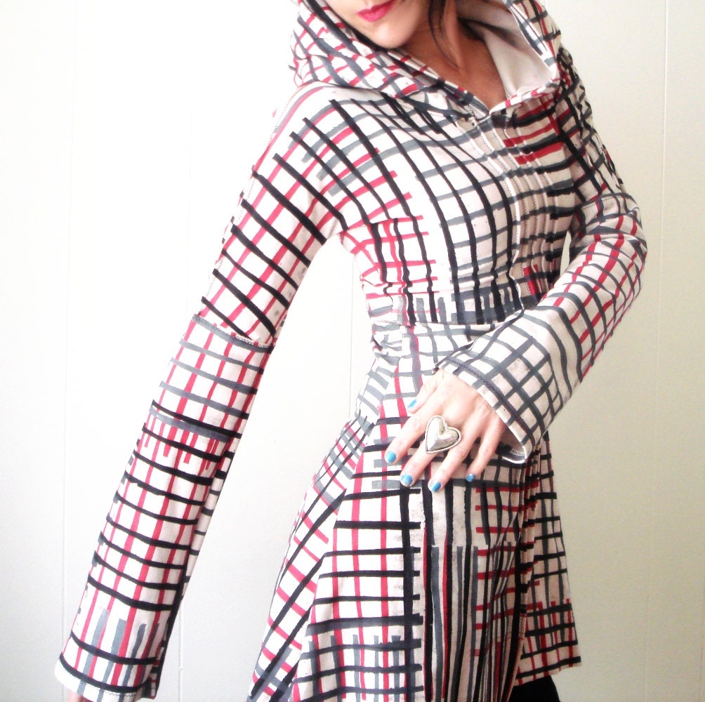 Just One Victory - iheartfink Handmade Hand Printed Womens Fashion Artistic Plaid Hoodie Tunic Mini Dress