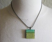 felt square necklace in sea green and celadon, one of a kind, simple pendant, ready to ship