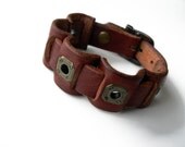 Yet to Be Named Leather Cuff Bracelet - Tobacco Leather with Antique Brass Hardware - Adjustable - Mens Womens Unisex