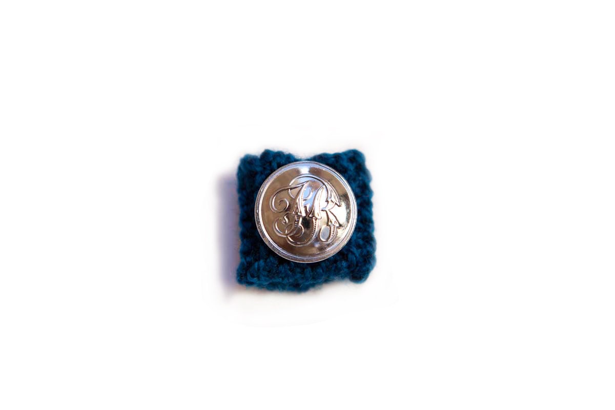 Knitted Ring - Blue with Giant Shiny Silver Button - From The Admiral's Collection