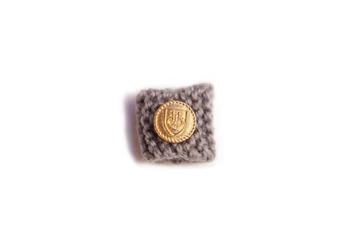 Knitted Ring - Grey with Gold Crest Button - From The Admiral's Collection