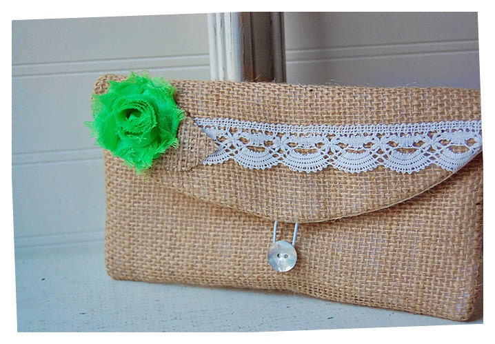 burlap purse clutch bag lace wedding clutch rustic shabby rose flower color choice Personalize Bridesmaid party gift MakeUp tagt team