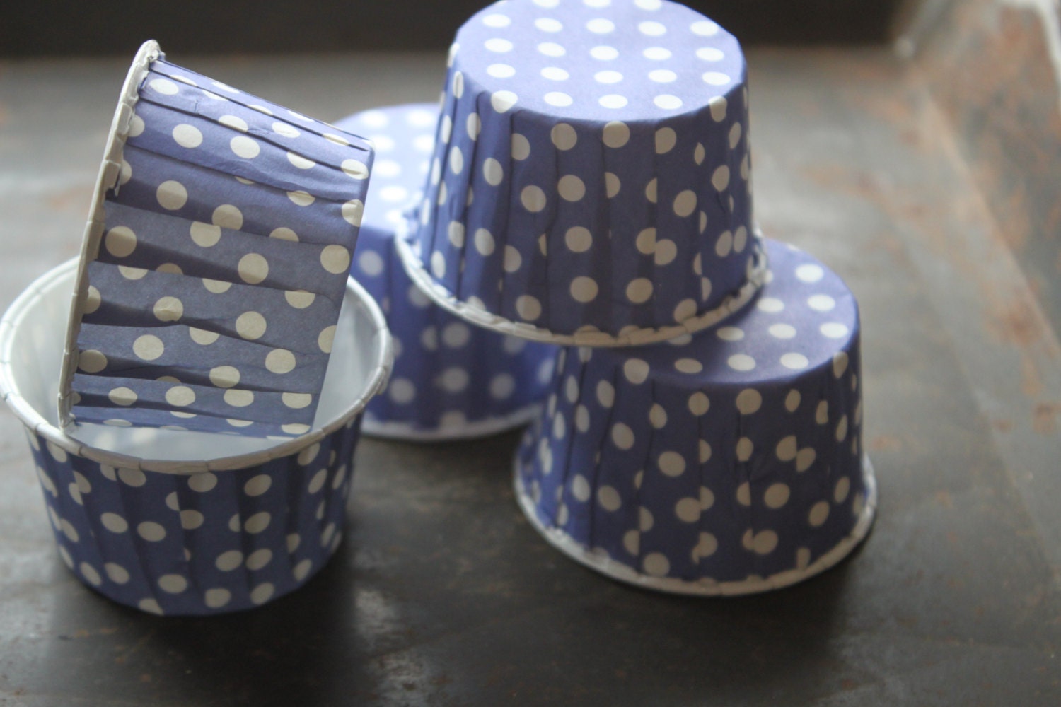 Periwinkle Polka Dot Paper Cups -- Nut, Bake, Dessert, Ice Cream -- set of 12 Il_170x135
