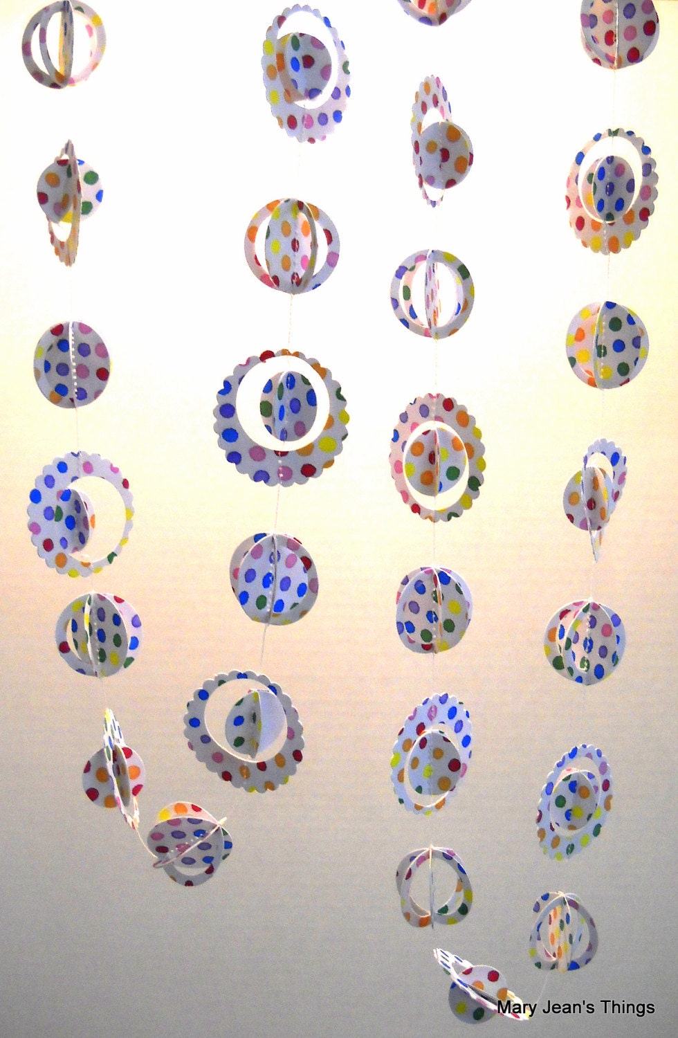 Multi-dimensional Paper Garland Party Decor OOAK White with Multi Color Dots OOAK
